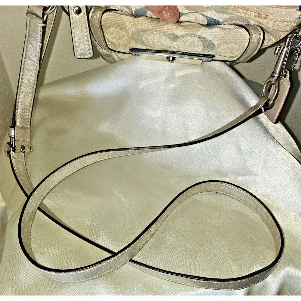 COACH Ashley Pastel Blue with Cream and Tan/Silver Swing Pack w/Sequins